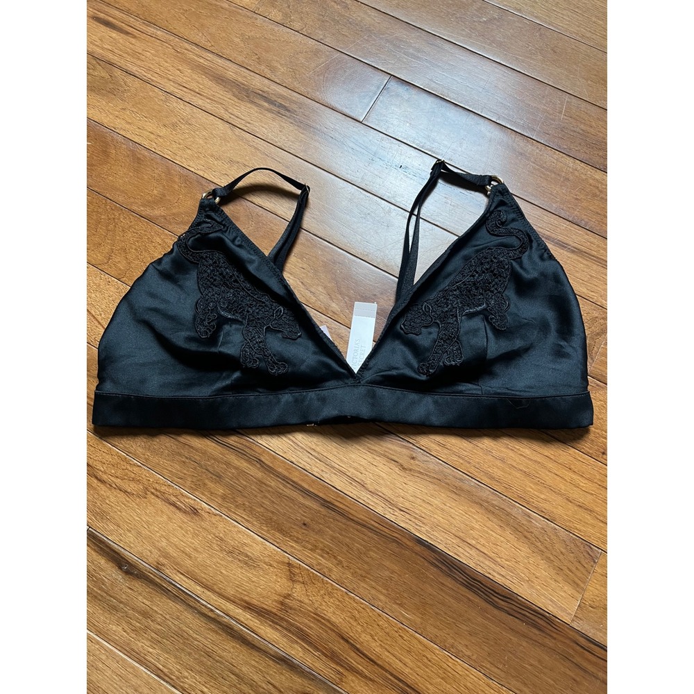 Victorias Secret Very Sexy Black Satin Lace Panther Bralette XL chic glam
